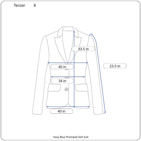 Tenzer Navy Blue Pinstriped Skirt Suit in Size 8/10 - Picture 8 of 9